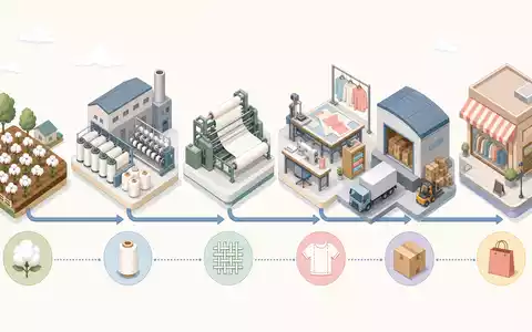 Isometrisches 3D-Diagramm der Bekleidungswertschöpfungskette veranschaulicht Geschäftsmodell der Ralph Lauren Corp Aktie ISIN US7512121010 - Foto: THN