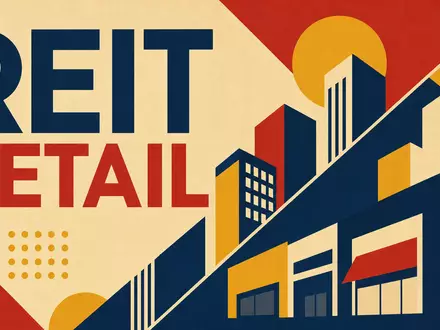 Realty Income Corp US75513E1010 inspiriert ein geometrisches Bauhaus-Poster mit den Sektor-Kürzeln REIT und RETAIL - Foto: THN