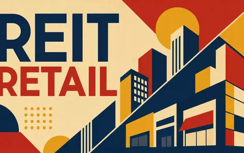 Realty Income Corp US75513E1010 inspiriert ein geometrisches Bauhaus-Poster mit den Sektor-Kürzeln REIT und RETAIL - Foto: THN