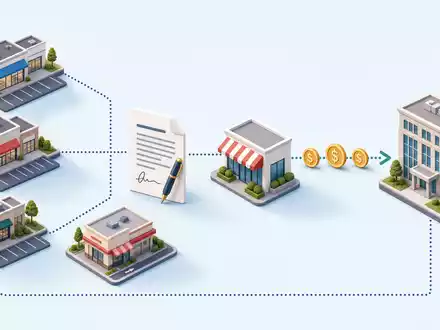 Realty Income Corp US75513E1010 illustriert isometrisch die komplette Wertschöpfungskette eines typischen Net-Lease-Immobilienmodells - Foto: THN