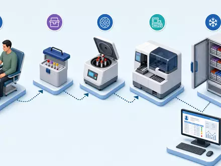 Quest Diagnostics US74834L1008 visualisiert isometrische Wertschöpfungskette von Probenentnahme bis digitalem Laborbefund als 3D-Infografik - Foto: THN