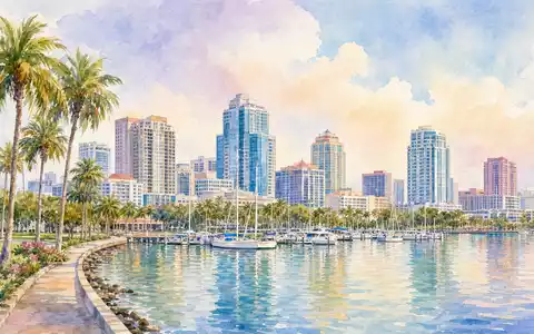 Raymond James Financial US7547301090 präsentiert die Skyline von St. Petersburg Florida als sanftes Aquarellgemälde - Foto: THN