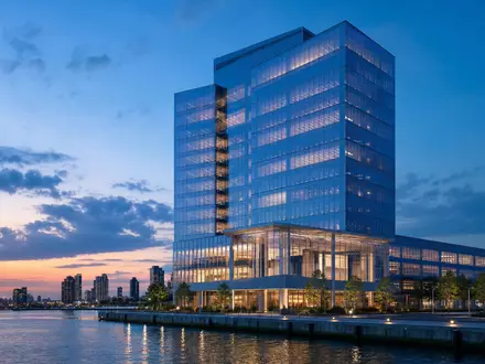 Raymond James Financial US7547301090 visualisiert ein modernes Glas-Hochhaus als Architektur-Render zur Abenddämmerung - Foto: THN