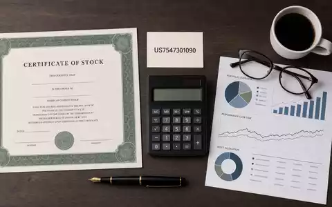 Raymond James Financial US7547301090 zeigt ein Flatlay-Arrangement mit Aktienzertifikat, ISIN-Karte und Portfolio-Charts - Foto: THN