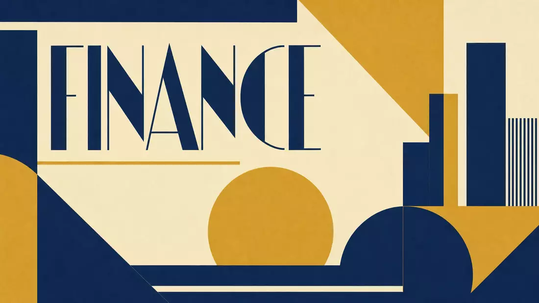 Geometrisches Bauhaus-Poster mit Kreisen, Dreiecken und dem Schriftzug FINANCE