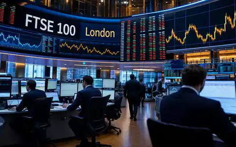 Kingfisher plc GB0033195214 illustriert als Börsen-Editorial mit Handelsraum, Charts und Anzeige FTSE 100 London - Foto: THN