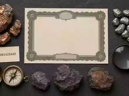 Anglo American plc GB00B1XZS820 präsentiert ein Flatlay mit Aktienzertifikat, ISIN-Karte und rohen Mineralproben - Foto: THN