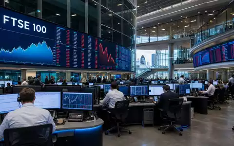 Anglo American plc GB00B1XZS820 wird durch einen Handelssaal in London mit FTSE 100 Kurstafeln dargestellt - Foto: THN