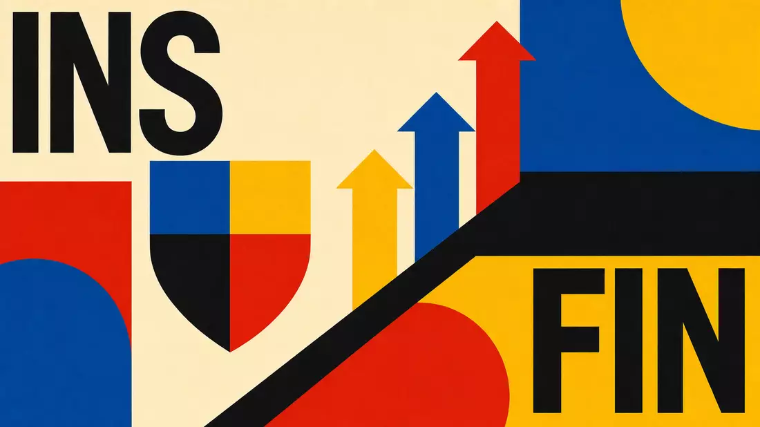 Bauhaus-Poster mit Schild und Pfeilen, Sektorbezug INS FIN zu Prudential plc GB0007099541