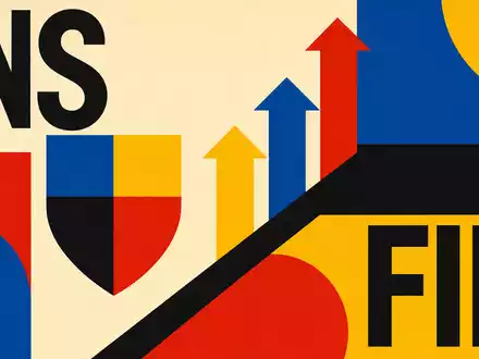 Prudential plc, ISIN GB0007099541, visualisiert im Bauhaus-Poster-Stil mit geometrischen Formen für Sektor INS FIN - Foto: THN