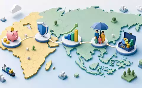 Prudential plc, ISIN GB0007099541, dargestellt als isometrisches 3D-Diagramm der Wertschöpfungskette in Asien und Afrika - Foto: THN