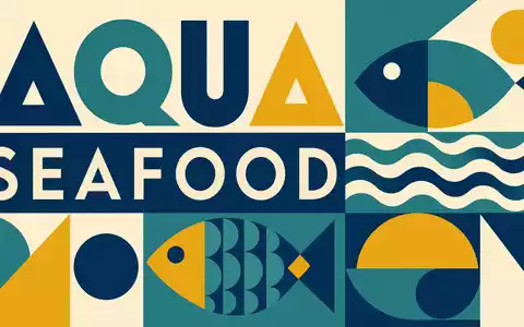 Bauhaus-Poster mit Sektor-Begriffen AQUA und SEAFOOD steht symbolisch für Mowi ASA, Aktie ISIN NO0003054108 - Foto: THN