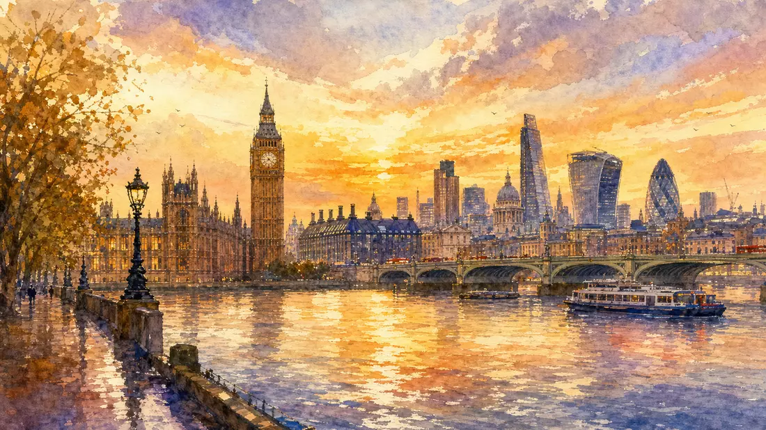 Aquarell Londoner Skyline, Symbolbild Associated British Foods plc GB0006731235