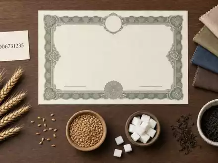 Associated British Foods plc GB0006731235 erscheint als Flatlay mit ISIN-Karte, Aktienzertifikat, Stoffmustern und Lebensmittelzutaten - Foto: THN