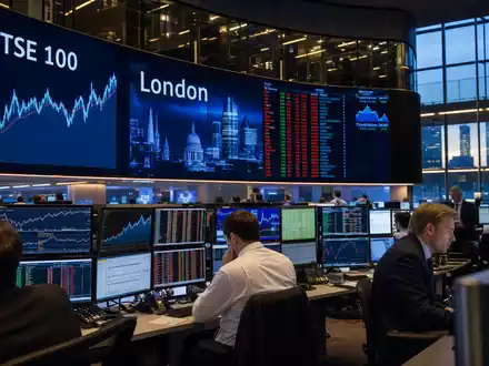 Associated British Foods plc GB0006731235 zeigt ein Börsen-Editorial mit Handelsraum und Charts zum FTSE 100 - Foto: THN
