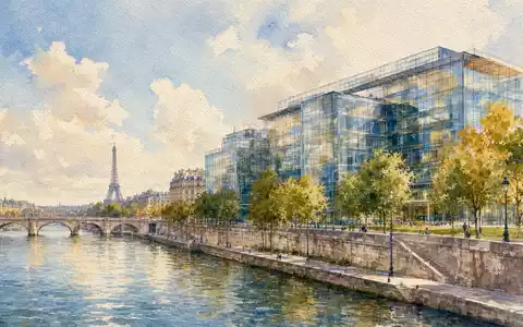 Aquarellmalerei zeigt Pariser Bürogebäude, symbolisiert Ubisoft Entertainment SA, ISIN FR0000121691, im Gaming-Sektor Frankreichs - Foto: THN