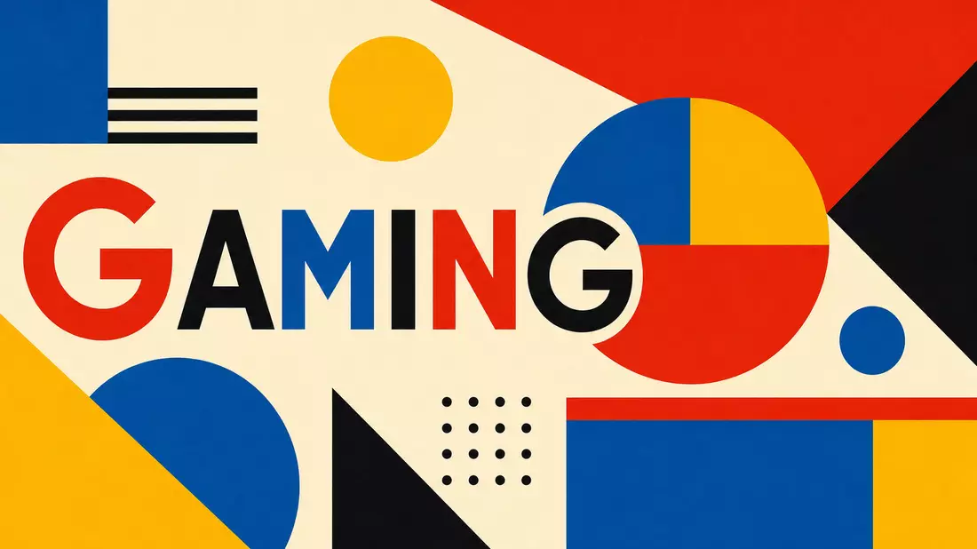 Geometrisches Bauhaus-Plakat mit Formen und dem Schriftzug GAMING