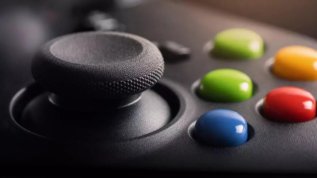 Extreme Nahaufnahme von Gamepad-Tasten und Joystick-Textur