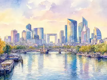 Coface SA (ISIN FR0000064784) hat ihren Hauptsitz nahe dem Pariser Finanzviertel, hier als Aquarell dargestellt - Foto: THN
