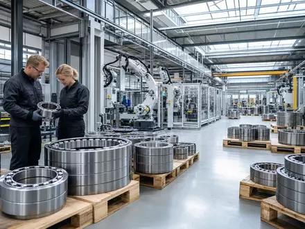 Fotorealistisches Bild zeigt SKF AB (ISIN SE0000108227) Werksanlage mit Wälzlagerproduktion und moderner Industriehalle in Schweden - Foto: THN