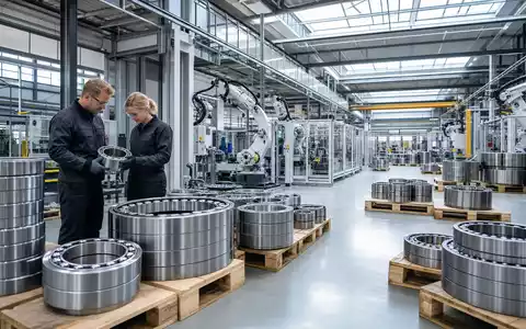 Fotorealistisches Bild zeigt SKF AB (ISIN SE0000108227) Werksanlage mit Wälzlagerproduktion und moderner Industriehalle in Schweden - Foto: THN
