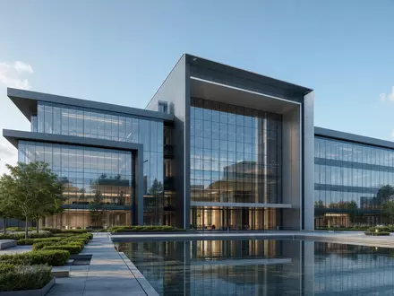 Architektur-Render zeigt modernes Firmengebäude von SKF AB, ISIN SE0000108227, mit Glasfassade und Industriedesign - Foto: THN