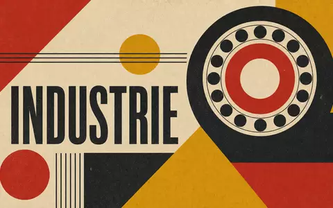 Bauhaus-Poster mit geometrischen Formen und Sektor-Text INDUSTRIE symbolisiert SKF AB, ISIN SE0000108227, Wälzlagerbranche - Foto: THN