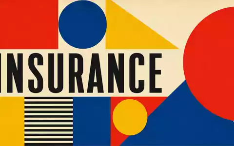 Just Group plc GB00BYV8MN78 kombiniert geometrisches Bauhaus-Poster mit Sektor-Schriftzug INSURANCE in Primärfarben - Foto: THN