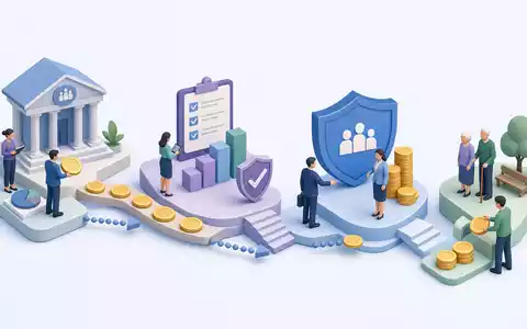 Just Group plc GB00BYV8MN78 visualisiert isometrische Wertschöpfungskette der Pensions-Risikoabsicherung mit stilisierten kleinen Figuren - Foto: THN