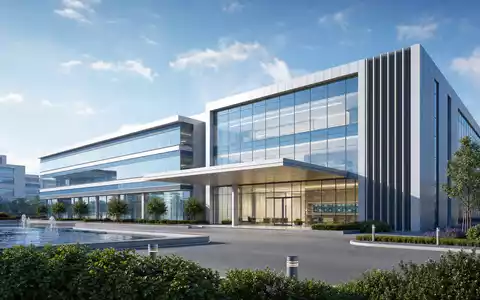 Indivior PLC mit ISIN GB00BYZ0C031 präsentiert modernes Firmengebäude als architektonische Visualisierung mit Glasfassade - Foto: THN