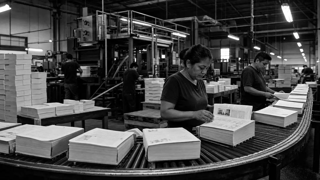 Schwarzweiß-Reportage einer Buchdruckerei für Pearson plc