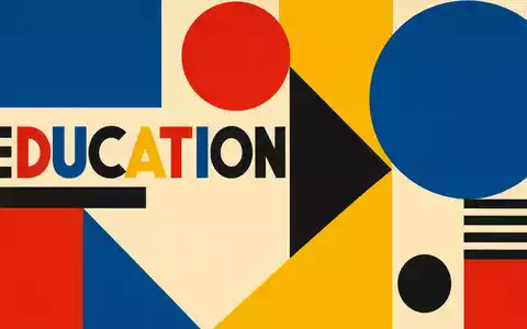 Pearson plc GB0006776081 kombiniert geometrisches Bauhaus-Design mit dem Sektor-Begriff EDUCATION in kräftigen Farben - Foto: THN