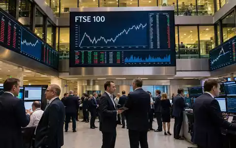 Pearson plc GB0006776081 dokumentiert editorial die Londoner Börse mit Trading-Floor und FTSE-100-Kursdiagrammen - Foto: THN