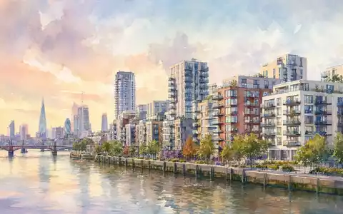 Aquarellmalerei einer Londoner Skyline repräsentiert Morgan Sindall Group plc, ISIN GB0006005892, im Bereich Stadtregeneration - Foto: THN