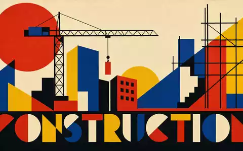 Bauhaus-Poster mit geometrischen Formen symbolisiert Morgan Sindall Group plc, ISIN GB0006005892, aus dem Baugewerbe künstlerisch - Foto: THN