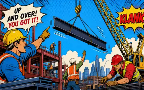 Pop-Art-Comic zeigt dynamische Baustellenszene inspiriert von Morgan Sindall Group plc, ISIN GB0006005892, farbenfroh und stilisiert - Foto: THN