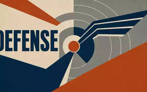 Saab AB (ISIN SE0000112385) erscheint als geometrisches Bauhaus-Poster mit dem Sektor-Text DEFENSE - Foto: THN