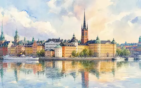 Aquarellmalerei zeigt Stockholms Altstadt und Wasser, EQT AB SE0012853455 verkörpert schwedische Herkunft der Investmentgesellschaft - Foto: THN