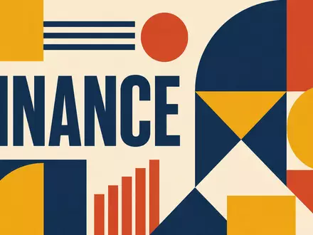 Geometrisches Bauhaus-Poster mit Sektor-Schriftzug FINANCE, EQT AB SE0012853455 symbolisiert Investmentbranche durch klare grafische Formensprache elegant - Foto: THN