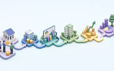 Isometrische 3D-Grafik zeigt Investment-Wertschöpfungskette, EQT AB SE0012853455 veranschaulicht Prozess von Kapitalbeschaffung bis Unternehmensbeteiligung anschaulich - Foto: THN
