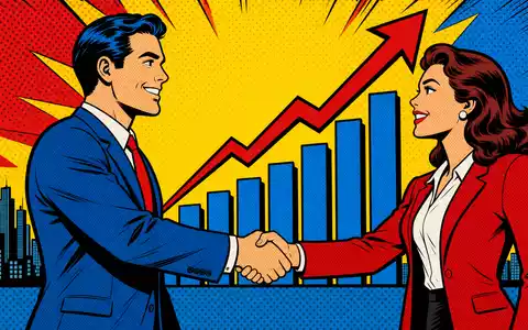 Pop-Art-Comic-Szene mit stilisierten Geschäftsleuten und Diagrammen, EQT AB SE0012853455 vermittelt dynamische Energie der Investmentbranche farbenfroh - Foto: THN