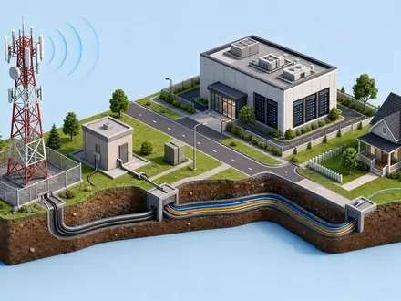 Isometrische 3D-Grafik zeigt Wertschöpfungskette der Telekommunikation, verbunden mit Tele2 AB, ISIN SE0005190238, Netz zu Nutzer - Foto: THN