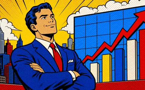 Kinnevik AB (ISIN SE0015810247) präsentiert Pop-Art-Comic mit selbstbewusstem Investor vor steigendem Aktiendiagramm im Retro-Stil - Foto: THN