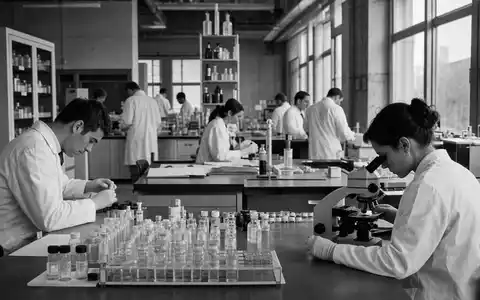 GSK plc (ISIN GB0009252882) zeigt dokumentarisch Forscher im weißen Kittel bei Laborarbeit in Schwarzweiß - Foto: THN