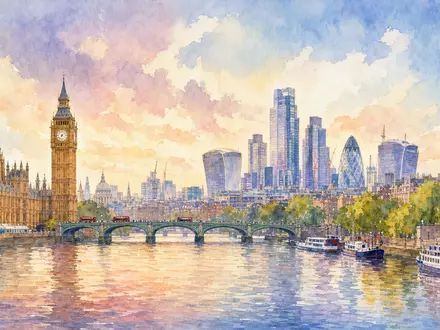 GSK plc (ISIN GB0009252882) mit Sitz nahe London wird als zarte Aquarell-Ansicht der Themse dargestellt - Foto: THN