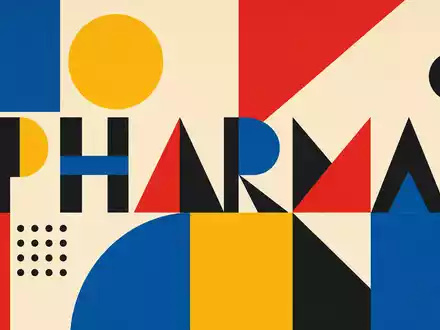 GSK plc (ISIN GB0009252882) wird als Bauhaus-Poster mit geometrischen Formen und dem Wort PHARMA visualisiert - Foto: THN