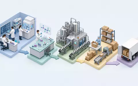 GSK plc (ISIN GB0009252882) veranschaulicht als isometrische 3D-Grafik die Wertschöpfungskette von Labor bis Distribution - Foto: THN