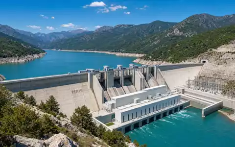 Architektur-Render eines Wasserkraftwerks illustriert Konzessionsgeschäft von Sacyr S.A. (ISIN ES0182870214) im Energiesektor - Foto: THN