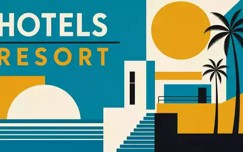 Meliá Hotels International S.A. als geometrisches Bauhaus-Poster mit Text HOTELS und Palmenformen, ISIN ES0176252718 - Foto: THN