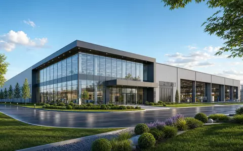 Architektonisches Render einer modernen Fertigungsanlage repräsentiert die industrielle Basis von Fluidra S.A., ISIN ES0137650018 - Foto: THN